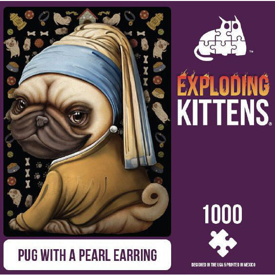 Exploding Kittens, Pug with a Pearl Earring - 1000 pieces